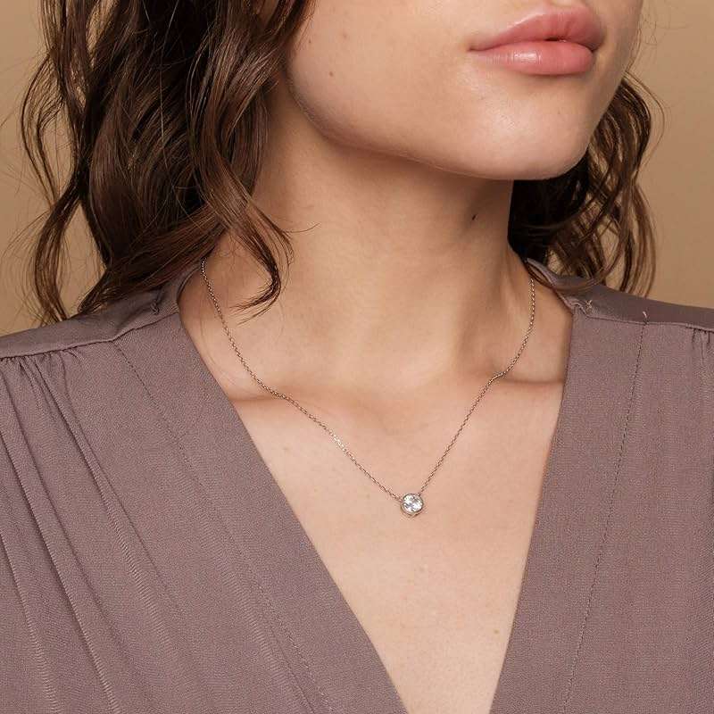 PAVOI 14K Gold Plated Circle CZ Solitaire Necklace | Elegant Bezel Pendant | Dainty Cubic Zirconia Halo Choker Necklaces for Women - Image 4