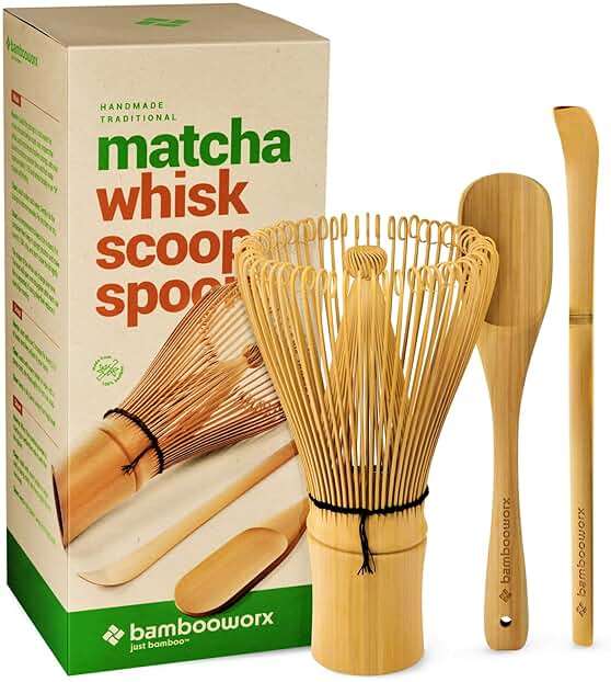 BambooWorx Matcha Whisk Set - (Chasen), Traditional Scoop (Chashaku), Tea Spoon. The Perfect Sets to Prepare a Traditional Cup of Japanese Tea, Handmade from 100% Natural Bamboo - Image 1
