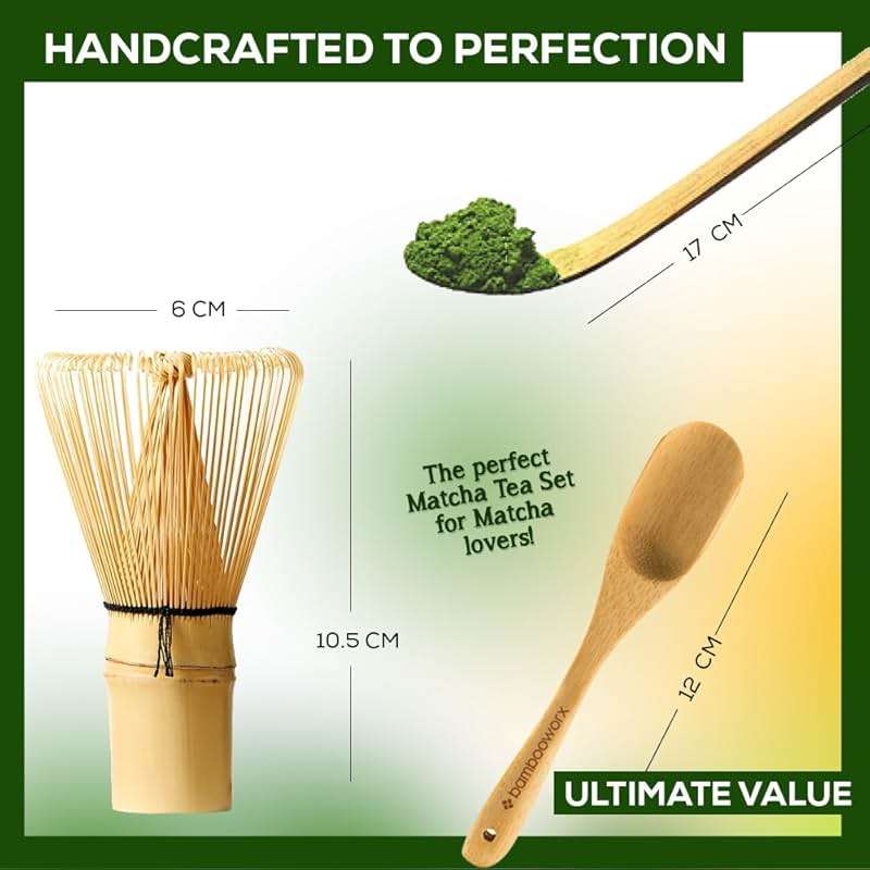 BambooWorx Matcha Whisk Set - (Chasen), Traditional Scoop (Chashaku), Tea Spoon. The Perfect Sets to Prepare a Traditional Cup of Japanese Tea, Handmade from 100% Natural Bamboo - Image 3