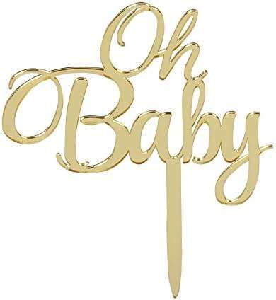 LOVELY BITON Mirrored Gold Oh Baby Cake Topper, Baby Shower 1st Birthday Party Decorations, Welcome Baby Decorations, Baby Shower Party Cake Decor - Image 1