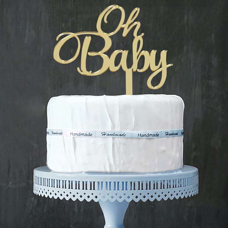 LOVELY BITON Mirrored Gold Oh Baby Cake Topper, Baby Shower 1st Birthday Party Decorations, Welcome Baby Decorations, Baby Shower Party Cake Decor - Image 4