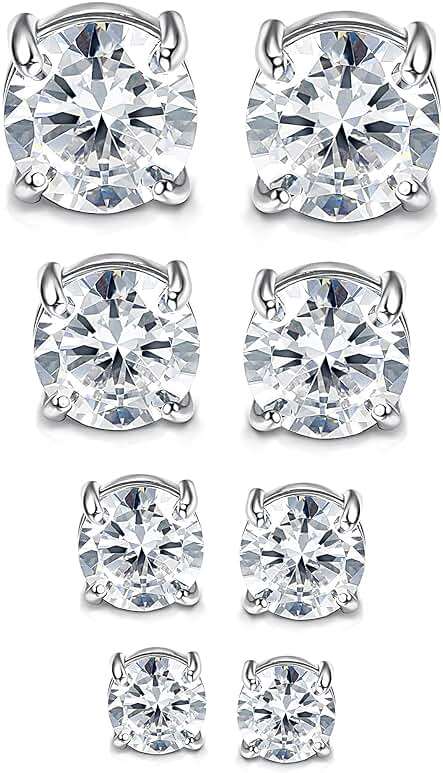 Jstyle 4-7MM Magnetic Earrings for Men Women Shiny Round Cubic Zirconia Stud Earrings for Non-Pierced Ears Hypoallergenic Stainless Steel Fake Earrings Not Easy to Fall off - Image 1