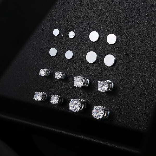 Jstyle 4-7MM Magnetic Earrings for Men Women Shiny Round Cubic Zirconia Stud Earrings for Non-Pierced Ears Hypoallergenic Stainless Steel Fake Earrings Not Easy to Fall off - Image 4