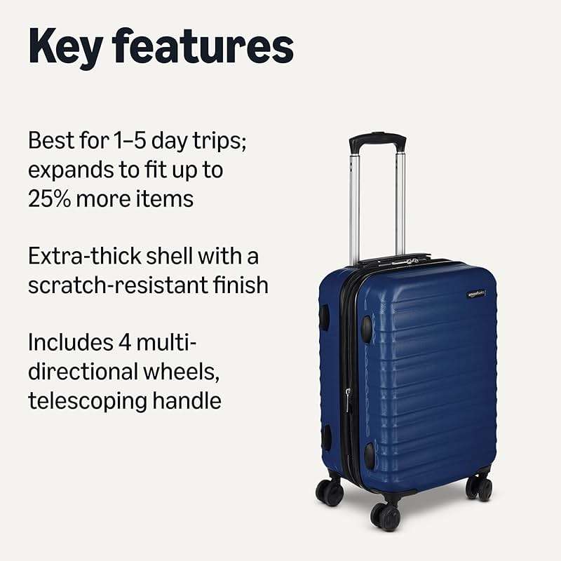 Amazon Basics 21" Hardside Carry-On Luggage with Multi-directional Wheels, Expandable for Up to 25% More Space, Scratch-Resistant Surface, Organized Interior, Navy Blue - Image 3