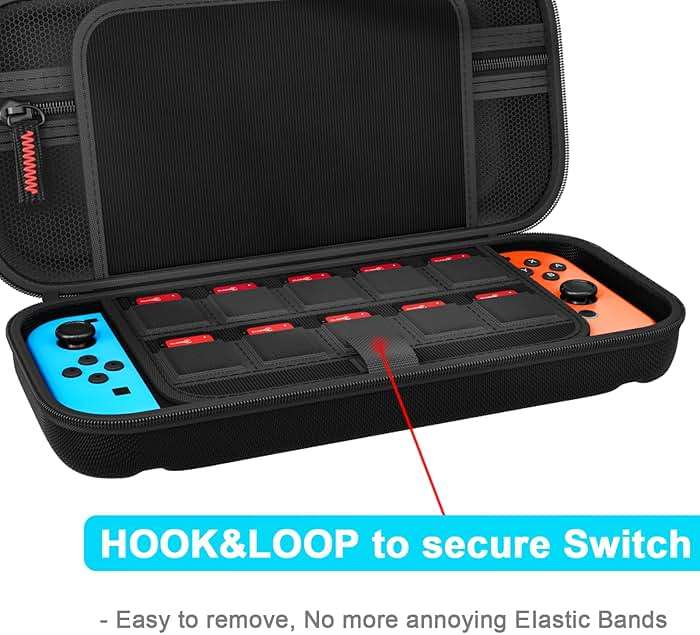 daydayup Switch Carrying Case Compatible with Nintendo Switch/Switch OLED, with 20 Games Cartridges Protective Hard Shell Travel Carrying Pouch for Console & Accessories Playstation Vita Case Black - Image 2