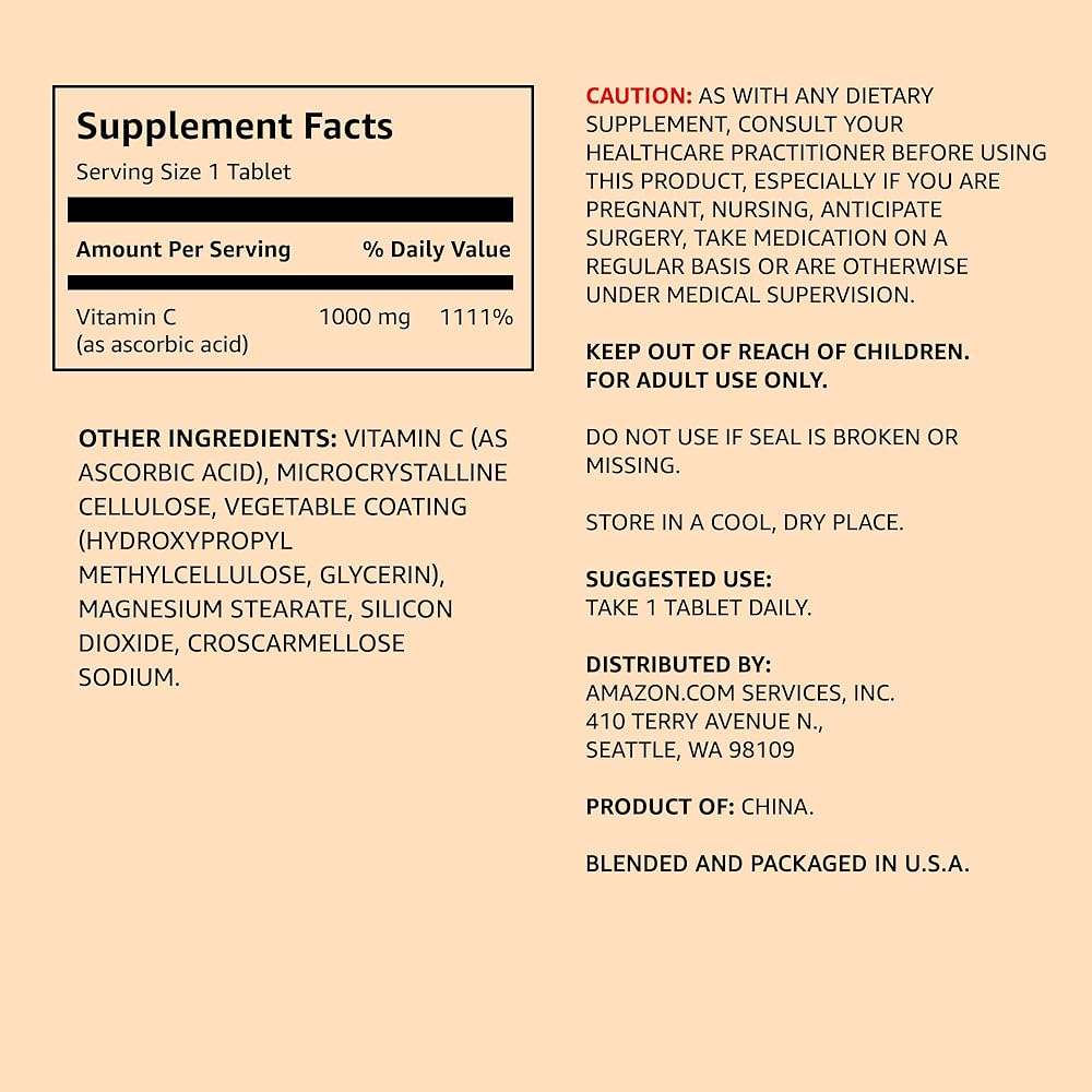 Amazon Elements Vitamin C, 1000mg, Vegan, Supports Healthy Immune System, 300 Tablets - Image 2