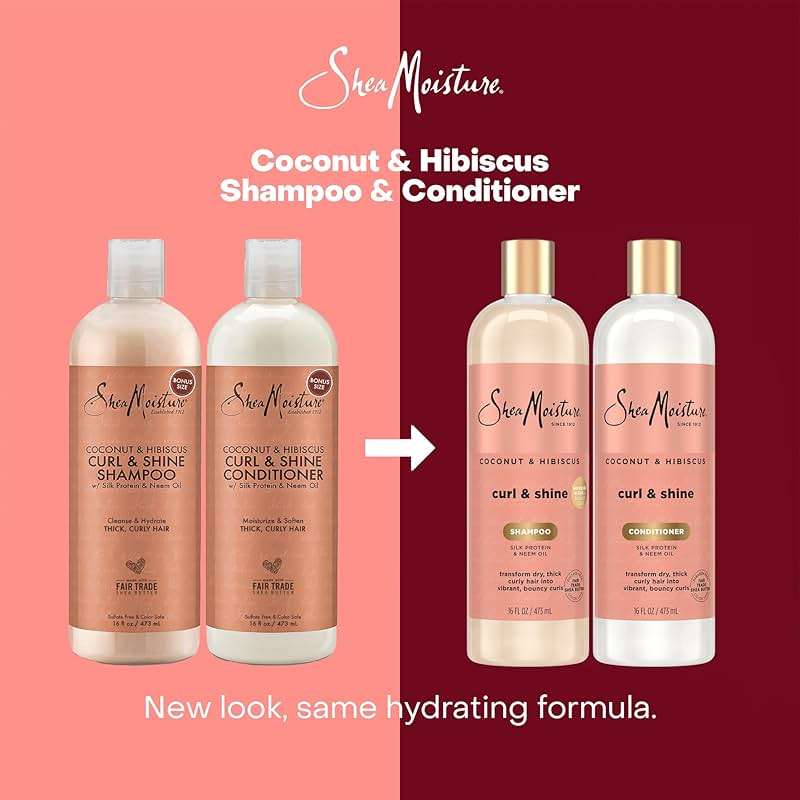 SheaMoisture Coconut & Hibiscus Curl & Shine Shampoo & Conditioner for Bouncy Curls, Frizz Control, 16 Oz Ea - Image 9