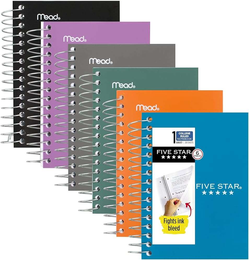 Five Star Spiral Notebook, 6 Pack, College Ruled Paper, Fat Lil' Pocket Notebooks, 3-1/2" x 5-1/2", 200 Sheets, Assorted Colors (38027) - Image 1