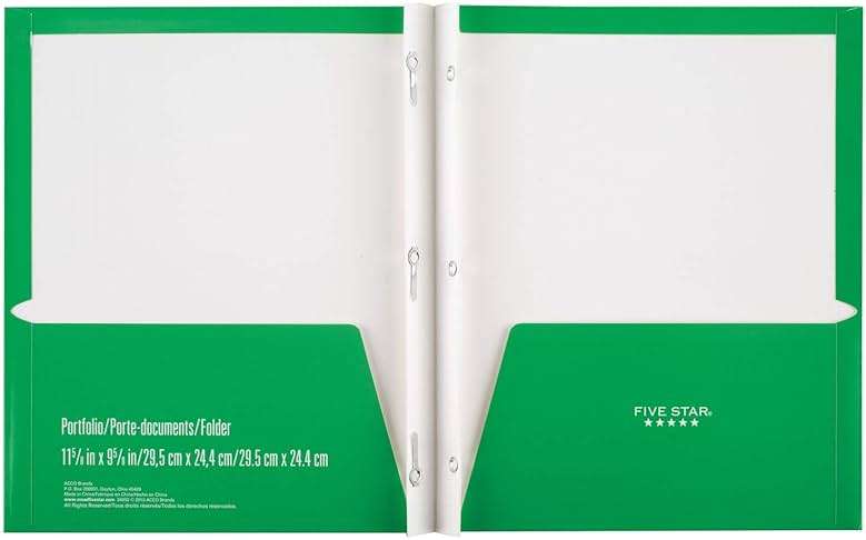 Five Star 2 Pocket Folders with Prong Fasteners, Folders with Pockets, Black, Red, Blue, Green, 4 Pack (38105) - Image 3