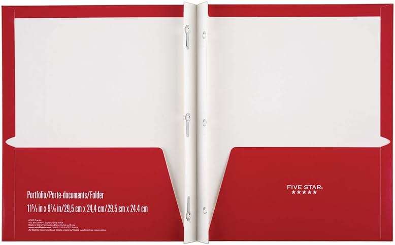 Five Star 2 Pocket Folders with Prong Fasteners, Folders with Pockets, Black, Red, Blue, Green, 4 Pack (38105) - Image 4