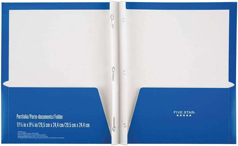 Five Star 2 Pocket Folders with Prong Fasteners, Folders with Pockets, Black, Red, Blue, Green, 4 Pack (38105) - Image 5