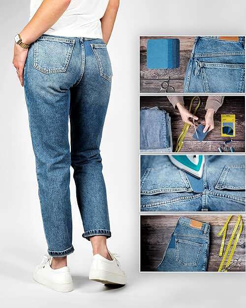 ZEFFFKA Denim Iron-on Patches Inside & Outside Strongest Glue 100% Cotton Black and White Repair Decorating Kit 12 Pieces Shades of Blue Size 3" by 4-1/4" (7.5 cm x 10.5 cm) - Image 2