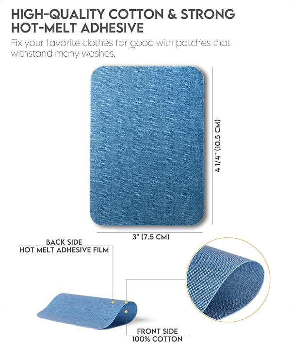 ZEFFFKA Denim Iron-on Patches Inside & Outside Strongest Glue 100% Cotton Black and White Repair Decorating Kit 12 Pieces Shades of Blue Size 3" by 4-1/4" (7.5 cm x 10.5 cm) - Image 3