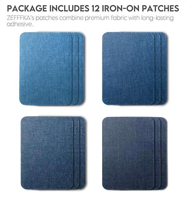 ZEFFFKA Denim Iron-on Patches Inside & Outside Strongest Glue 100% Cotton Black and White Repair Decorating Kit 12 Pieces Shades of Blue Size 3" by 4-1/4" (7.5 cm x 10.5 cm) - Image 4