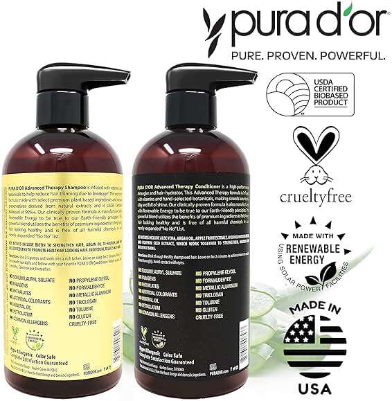 PURA D'OR Advanced Therapy Biotin Shampoo & Hair Regrowth Conditioner Set For Hair Thinning, CLINICALLY TESTED Effective Thickening Results, For Women & Men, Invigorating Forest Scent, 16oz x2 - Image 5