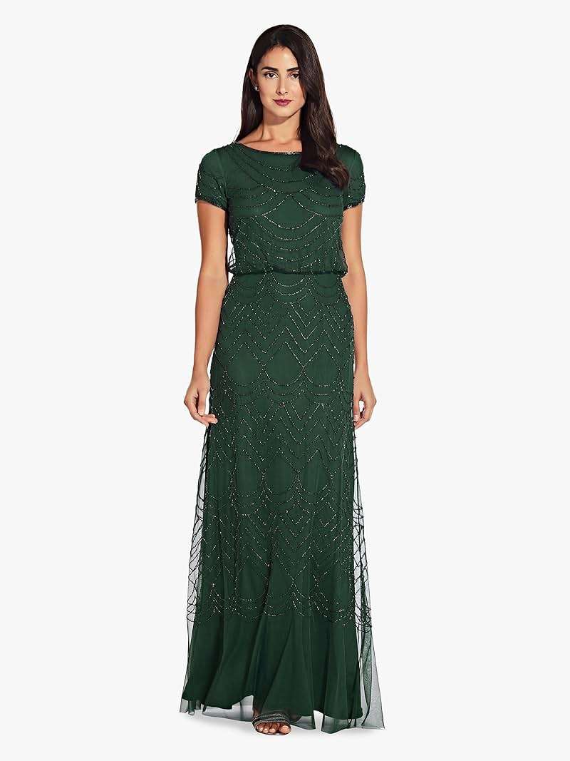 Adrianna Papell Womens Short Sleeve Blouson Beaded Gown - Image 5