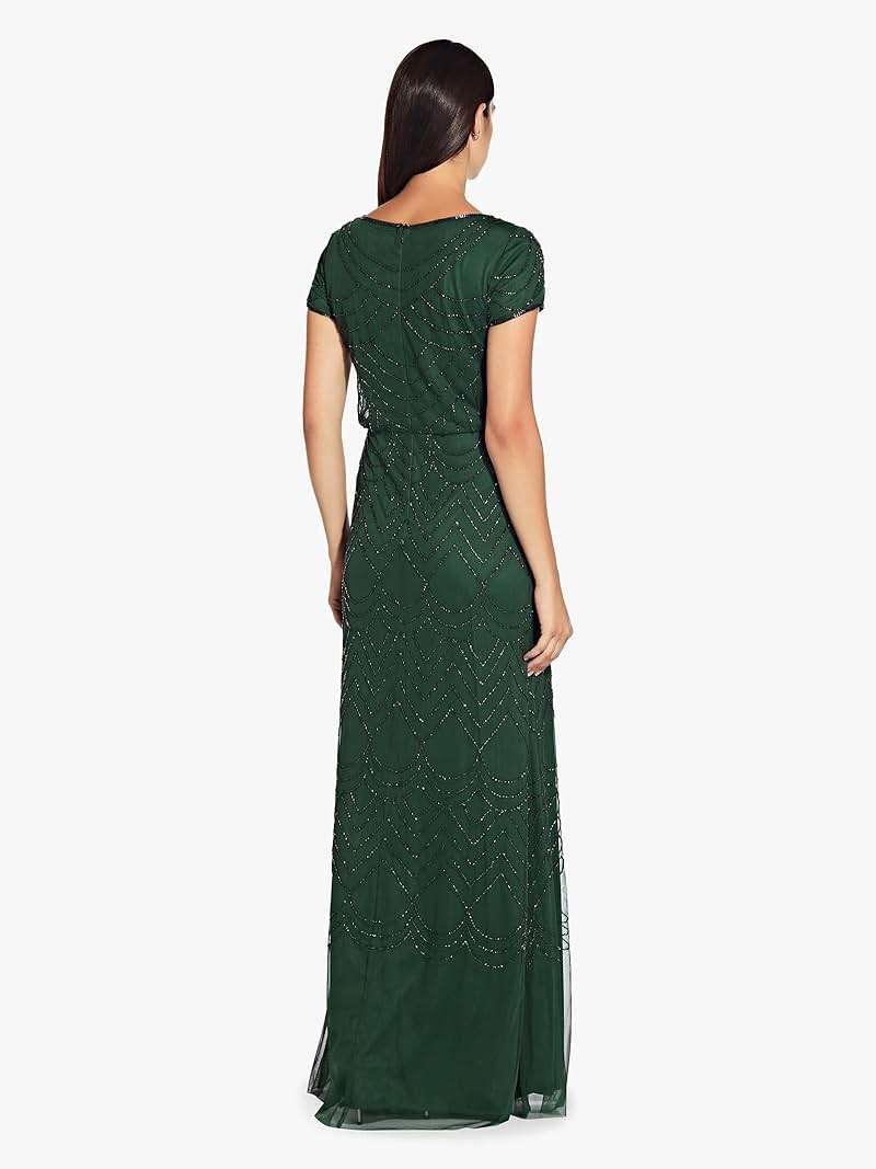 Adrianna Papell Womens Short Sleeve Blouson Beaded Gown - Image 6