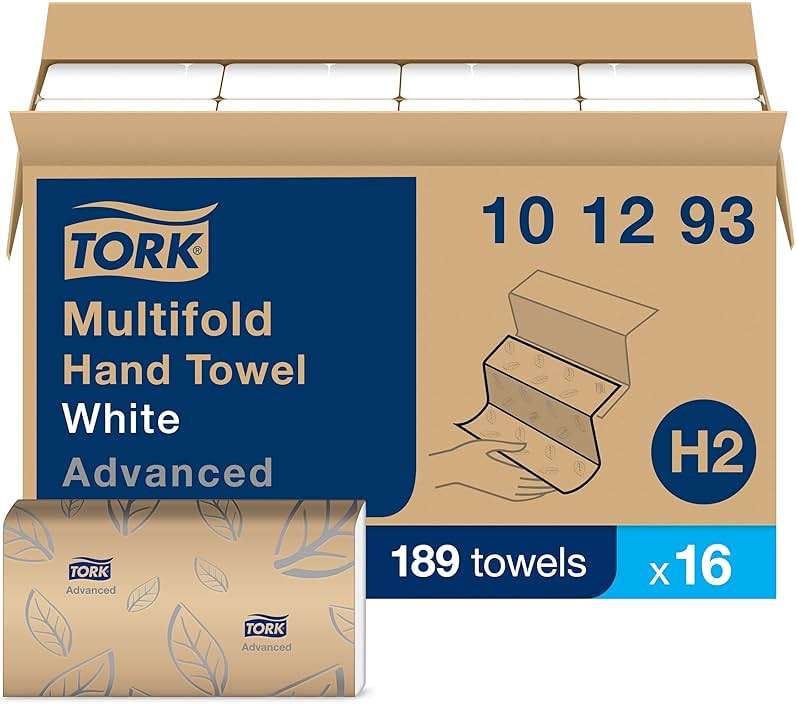 Tork Xpress Soft Multifold Hand Towel White with Grey Leaf Print, Absorbent, 189 Towels Per Pack, 16 Packs, Fits H2 Towel Dispensers - Image 2