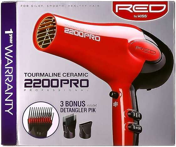 RED by Kiss Tourmaline Ceramic 2200W PRO - Professional Hair Dryer with Extra Combs, Frizz-Free Hair, Six Heat Settings Blow Dryer - Image 6