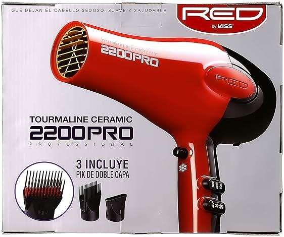 RED by Kiss Tourmaline Ceramic 2200W PRO - Professional Hair Dryer with Extra Combs, Frizz-Free Hair, Six Heat Settings Blow Dryer - Image 7