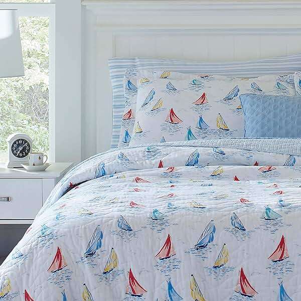 Laura Ashley - King Quilt Set, Cotton Reversible Bedding with Matching Shams, Home Decor Ideal for All Seasons (Ahoy Blue, King) - Image 9