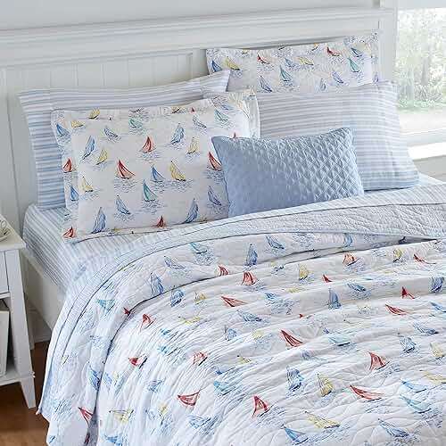 Laura Ashley - King Quilt Set, Cotton Reversible Bedding with Matching Shams, Home Decor Ideal for All Seasons (Ahoy Blue, King) - Image 10