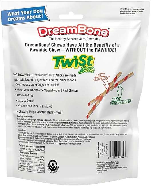 DreamBone Twist Sticks Chews for Dogs, Treat Your Dog to Easy-to-Digest Rawhide-Free Chews Made with Real Vegetables and Chicken, 50 Count - Image 2