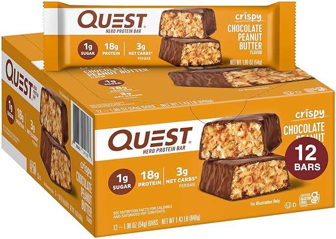 Quest Nutrition Crispy Chocolate Peanut Butter Hero Protein Bar, 18g Protein, 1g Sugar, 3g Net Carb, Gluten Free Protein Snack, Keto Friendly, 12 Count - Image 1