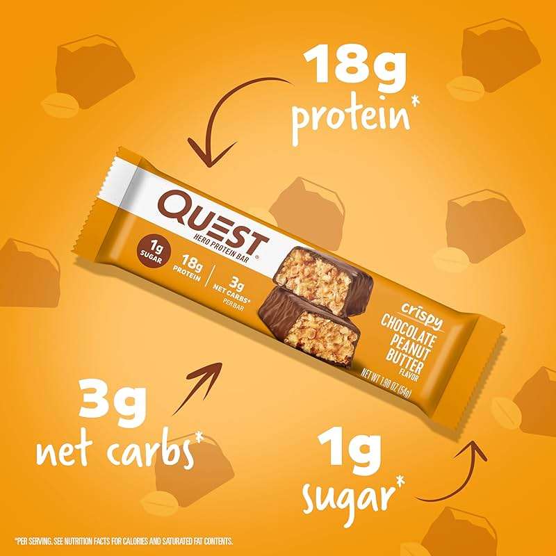 Quest Nutrition Crispy Chocolate Peanut Butter Hero Protein Bar, 18g Protein, 1g Sugar, 3g Net Carb, Gluten Free Protein Snack, Keto Friendly, 12 Count - Image 3
