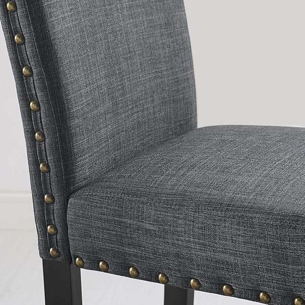 Roundhill Furniture Biony Gray Fabric Dining Chairs with Nailhead Trim, Pack of 2 - Image 2
