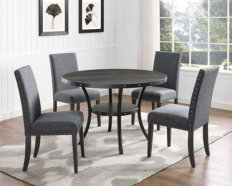 Roundhill Furniture Biony Gray Fabric Dining Chairs with Nailhead Trim, Pack of 2 - Image 4