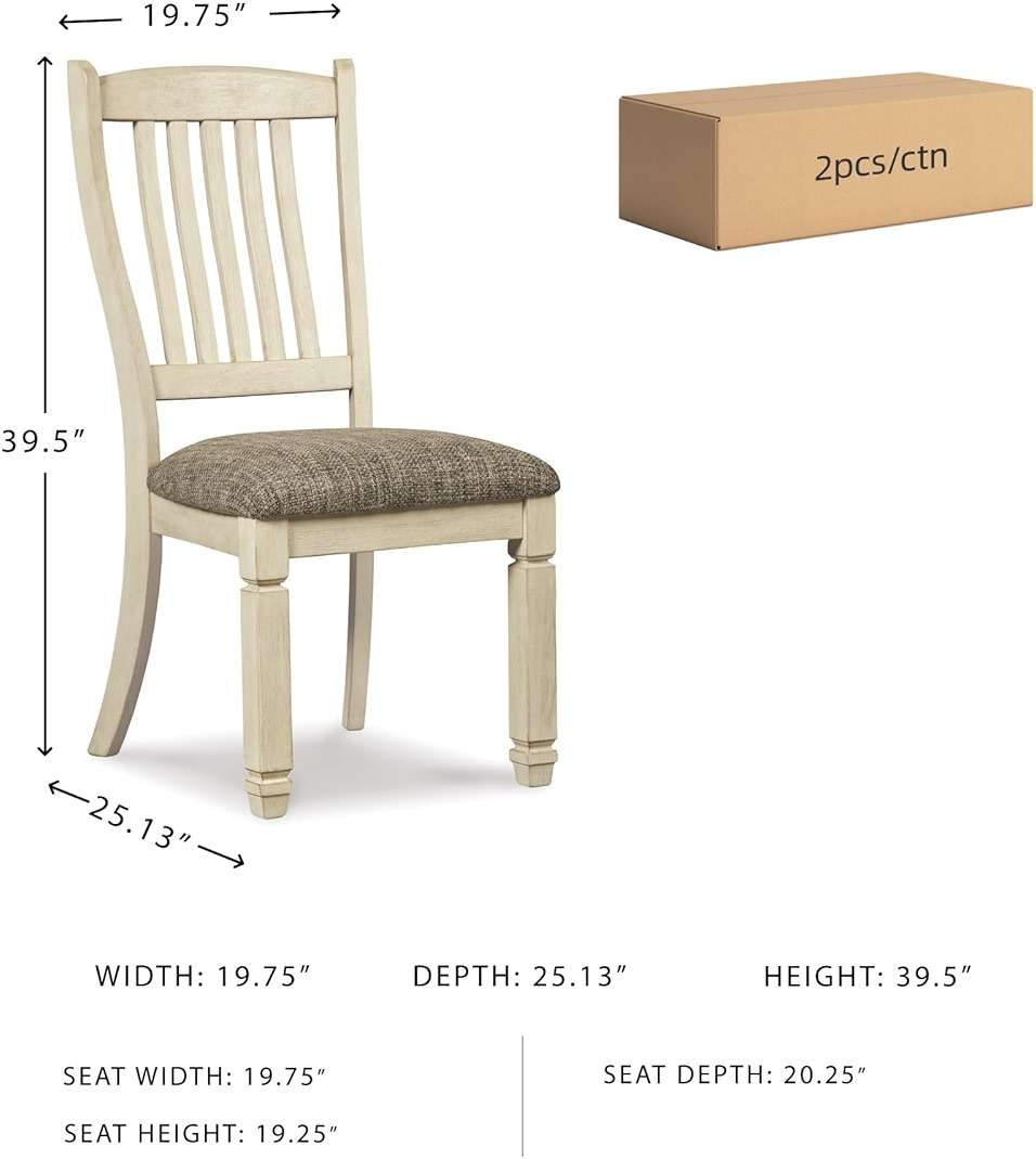 Signature Design by Ashley Bolanburg Dining Chairs Set of 2, Slat Back Cottage Side Chairs, Durable Wood Frame with Cushioned Seat, Ideal for Farmhouse Kitchens, Antiqued White - Image 3