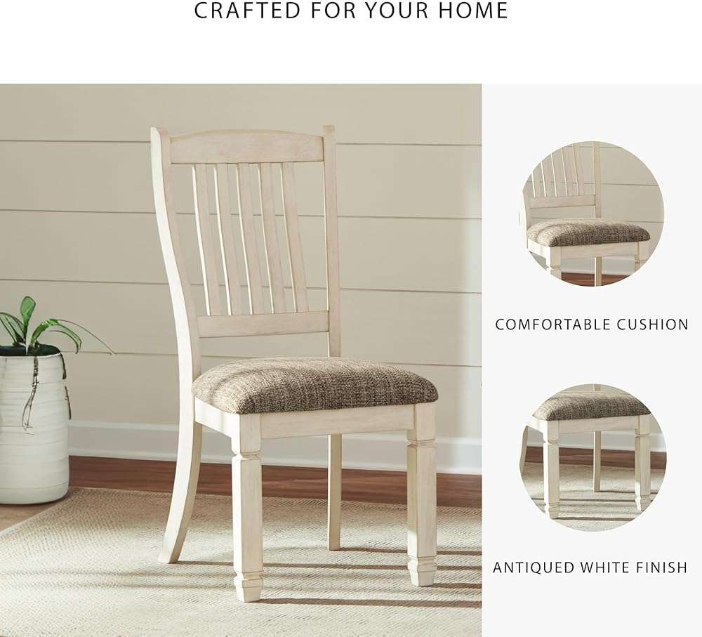 Signature Design by Ashley Bolanburg Dining Chairs Set of 2, Slat Back Cottage Side Chairs, Durable Wood Frame with Cushioned Seat, Ideal for Farmhouse Kitchens, Antiqued White - Image 5