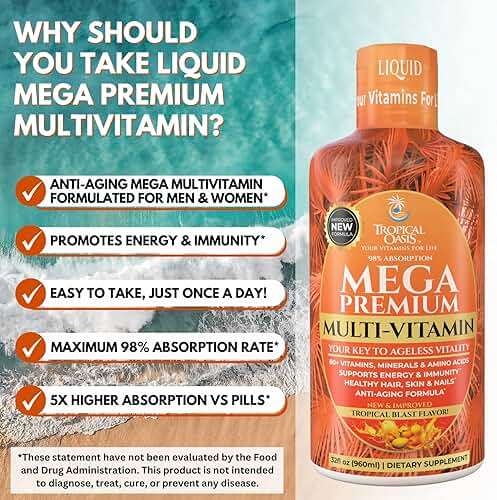Mega Premium Liquid Multivitamin | Natural Immune Support Vitamin w/ 1333% Vitamin C, 200% D3, Zinc + 20 Vitamins, 70 Minerals, & 21 Amino Acids | Sugar Free | Orange Flavor | 98% Absorption | 32 Serv - Image 5