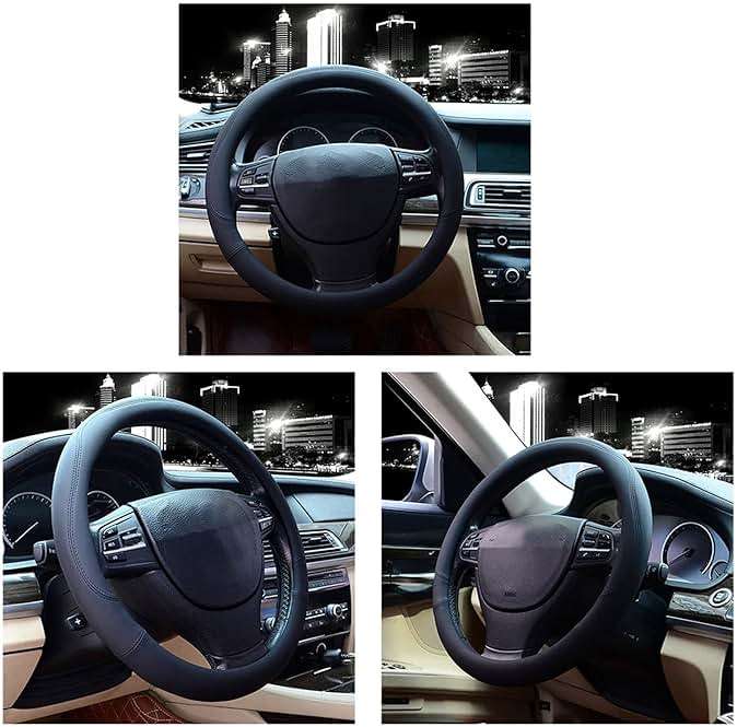 Valleycomfy Microfiber Leather Steering Wheel Cover Universal 15 inch (Black) - Image 2