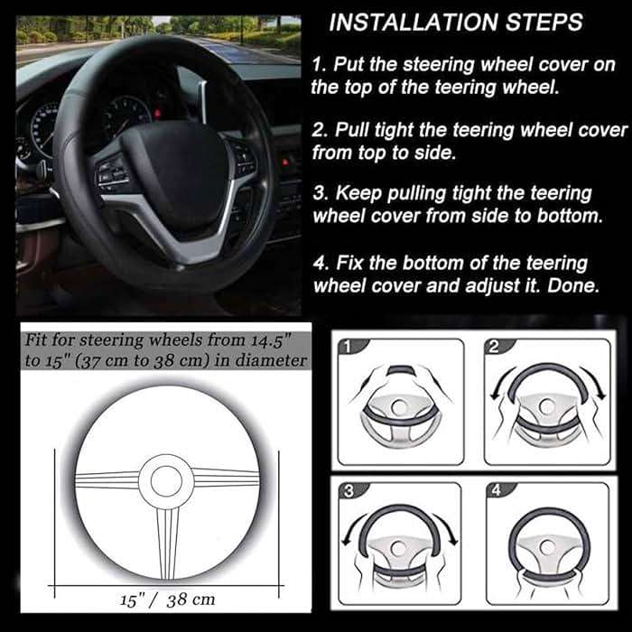 Valleycomfy Microfiber Leather Steering Wheel Cover Universal 15 inch (Black) - Image 5