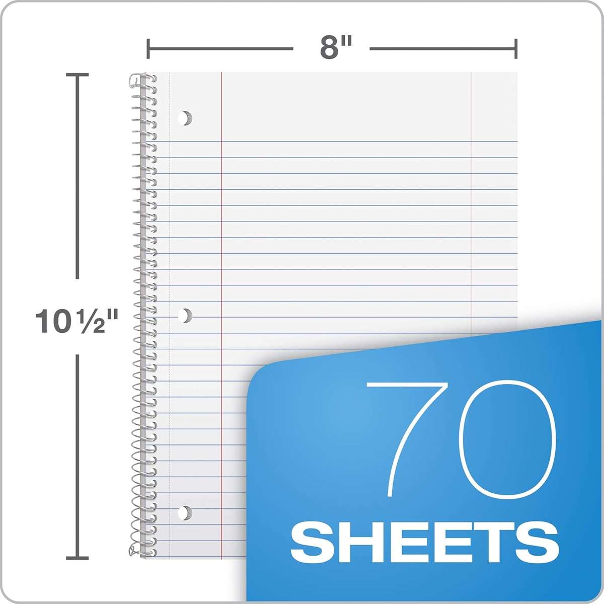 Oxford 1-Subject Notebooks, School Journal, 8 x 10-1/2 Inch, Wide Rule Paper, 70 Sheets, 3-Hole Punch, 3 Pack, Red, Blue, Green, Color Assortment May Vary (65029) - Image 2