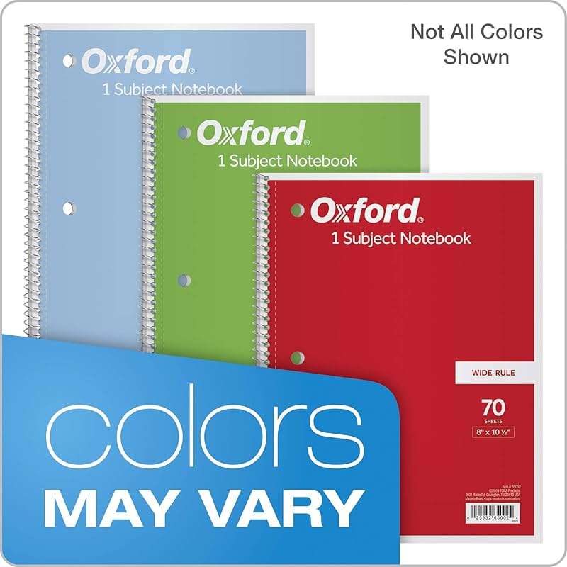 Oxford 1-Subject Notebooks, School Journal, 8 x 10-1/2 Inch, Wide Rule Paper, 70 Sheets, 3-Hole Punch, 3 Pack, Red, Blue, Green, Color Assortment May Vary (65029) - Image 6