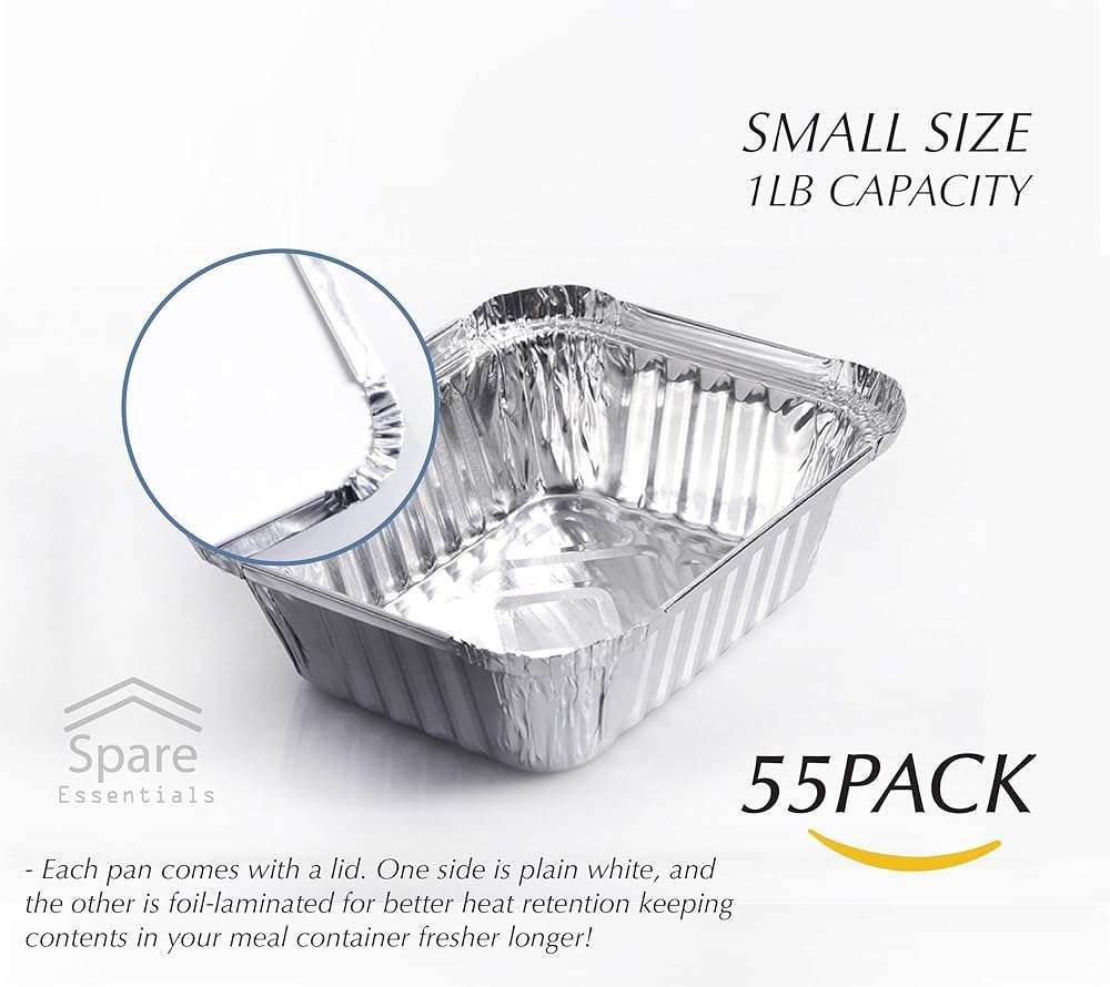 Spare Essentials 55 Pack - Aluminum Pan/Containers with Lids/Foil Containers/Aluminum Pans with Lids/Take Out Containers/Disposable Pans/Aluminum Foil Food Containers/Freezer Meals containers (1 LB) - Image 4