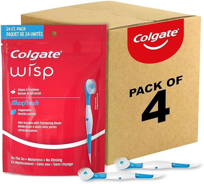Colgate Max Fresh Wisp Disposable Mini Travel Toothbrushes, Peppermint, 24 Count (Pack of 4) - Image 1