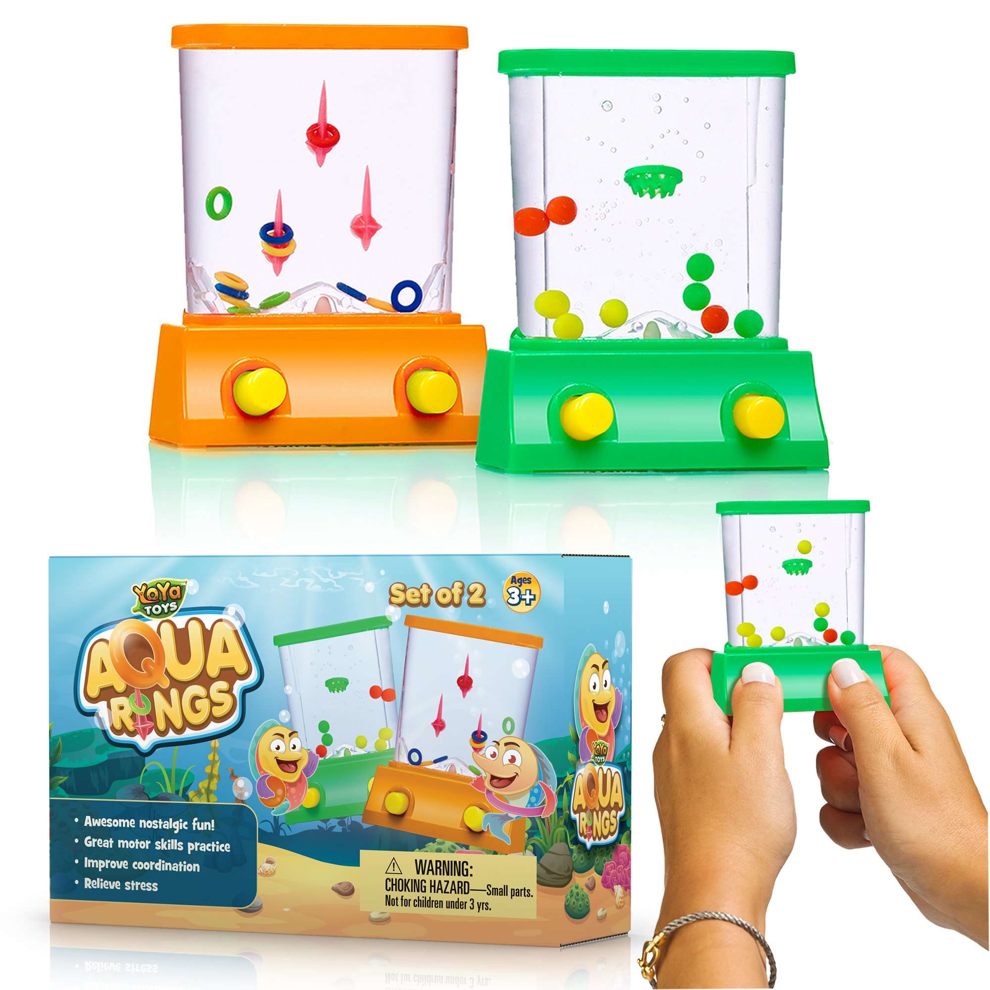 YoYa Toys Aqua Rings Handheld Water Game - Set of 2 - Water Ring Toss and Basketball Hoop Toy - Gift for Ages 3 4 5 6 7 8 9 - Nostalgic 80's 90's Retro Mini Games - Fun Car Road Trip Travel Activities - Image 1
