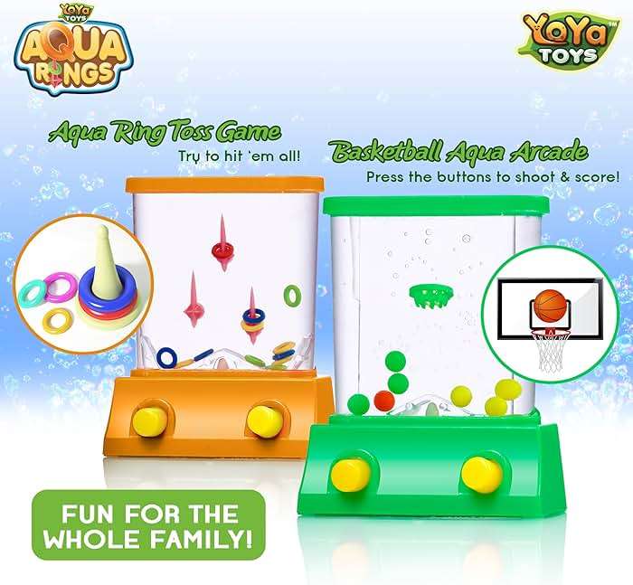 YoYa Toys Aqua Rings Handheld Water Game - Set of 2 - Water Ring Toss and Basketball Hoop Toy - Gift for Ages 3 4 5 6 7 8 9 - Nostalgic 80's 90's Retro Mini Games - Fun Car Road Trip Travel Activities - Image 2