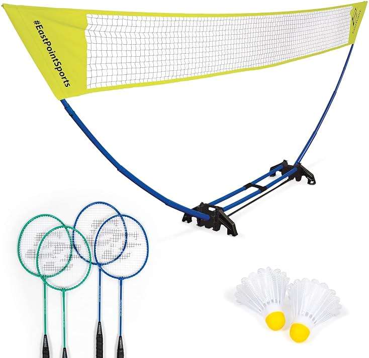 EastPoint Easy Setup Badminton Set - 15 ft Net, 4 Rackets, 2 Shuttlecocks - Quick Setup Net for Backyard Games - Steel Shaft Badminton Rackets for Family Games - Durable Shuttlecocks for Outdoors - Image 1