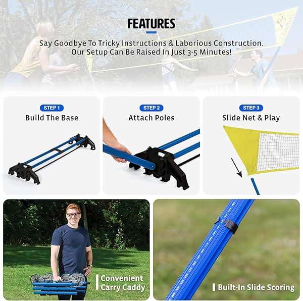 EastPoint Easy Setup Badminton Set - 15 ft Net, 4 Rackets, 2 Shuttlecocks - Quick Setup Net for Backyard Games - Steel Shaft Badminton Rackets for Family Games - Durable Shuttlecocks for Outdoors - Image 6