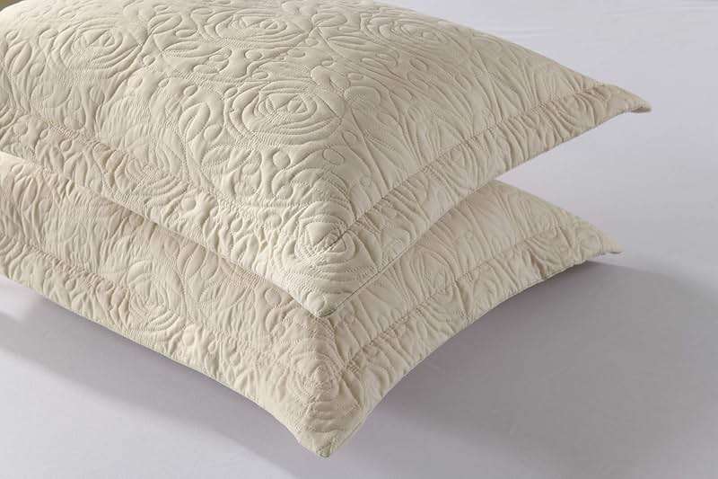 MarCielo 2-Piece Embroidered Pillow Shams, Decorative Microfiber Pillow Covers Set, Standard Size, Beige - Image 3