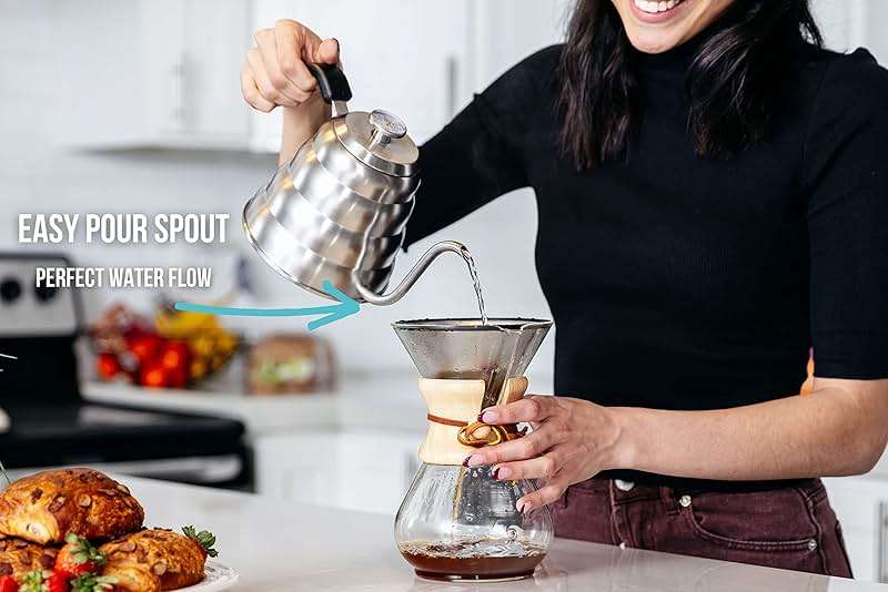 Barista Warrior Gooseneck Kettle with Thermometer - 1L Pour Over Coffee & Tea Kettle, 18/8 Stainless Steel Gooseneck Kettle Pot, Precision Pour Drip Spout, Suitable for All-Stoves (34 fl oz) - Image 3