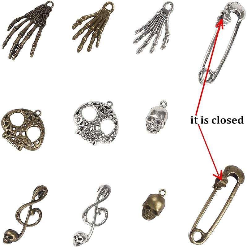 BIHRTC 140 Gram (Approx 92pcs) DIY Assorted Color Antique Metal Steampunk Watch Gear Cog Wheel Skull Musical Note Skull Hand Safety Pin Charms Pendant for Crafting, Jewelry Making Accessory - Image 2