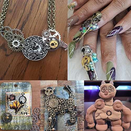 BIHRTC 140 Gram (Approx 92pcs) DIY Assorted Color Antique Metal Steampunk Watch Gear Cog Wheel Skull Musical Note Skull Hand Safety Pin Charms Pendant for Crafting, Jewelry Making Accessory - Image 7