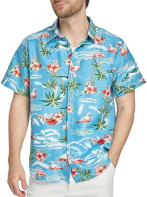 SSLR Pack Hawaiian Shirt for Men Flamingo Short Sleeve Casual Button Down Shirts Summer Beach Shirt - Image 1