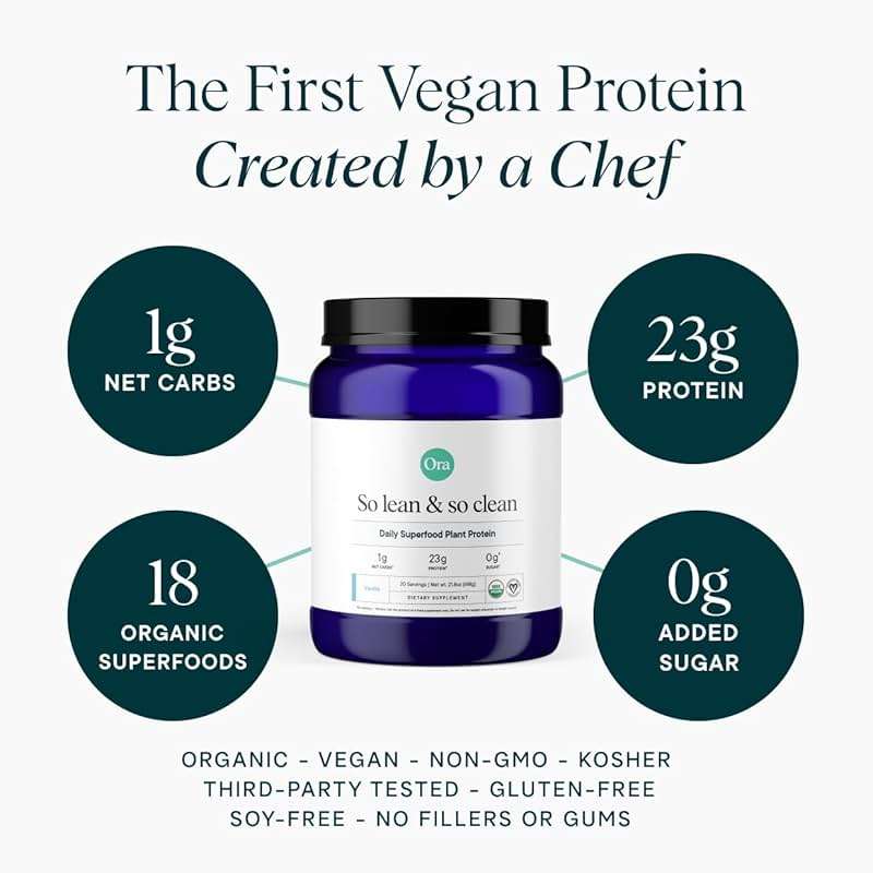 Ora Organic Plant-Based Protein Powder - 23g Protein for Women and Men - Vanilla Flavor 20 Servings, Vegan, Clean Protein, Third-Party Tested, Gluten-Free - 20 Servings - Image 2